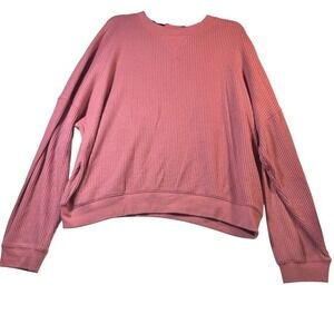 GAP Pink Waffle Knit Crewneck Long Sleeve Pullover Top Women Large oversized